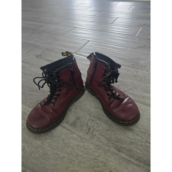 Dr. Martens Other - Dr. Martens Delaney Cherry Red Leather Lace Up Side Zip Combat Boots Kids US 11